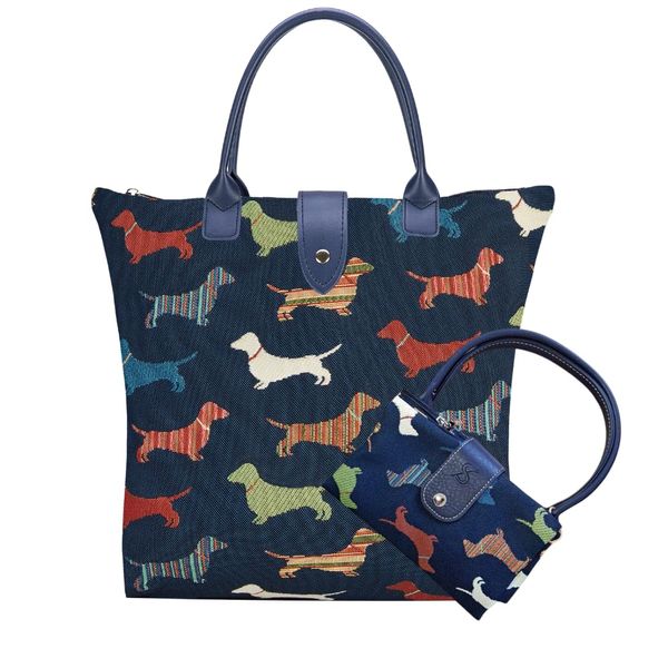 Signare Tapestry Tote Bag, Foldable Design 18 different patterns (FOLD) (Dachshund)