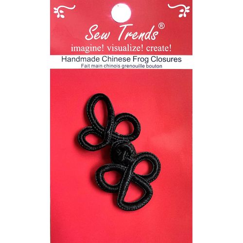 Chinese Frogs Button Closures Hook & Eye Fastener - Sewing Quilting Renaissance Dance Hawaiian Bridal Costumes Outfit Drapery Home Decor- Black - 3 Loops - 1 Pair/pk - #FG27-BLK