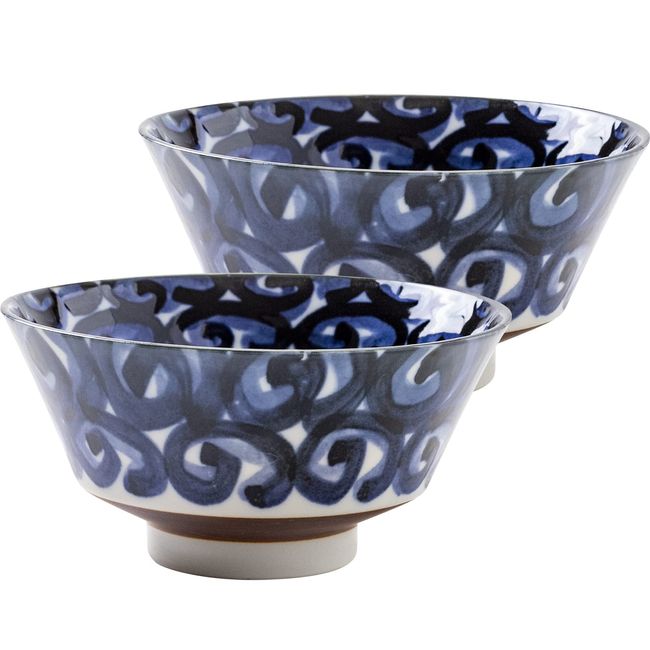 Mino Pottery Ggraph 130 Rice Bowl, Set of 2, Navy Blue