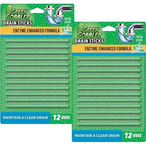 Green Gobbler Drain Cleaner & Deodorizer FRESH SCENT Sticks for Toilet Tanks, Sinks, Bathtub Drains, Washing Machine Drains and Garbage Disposals - 24 Pieces