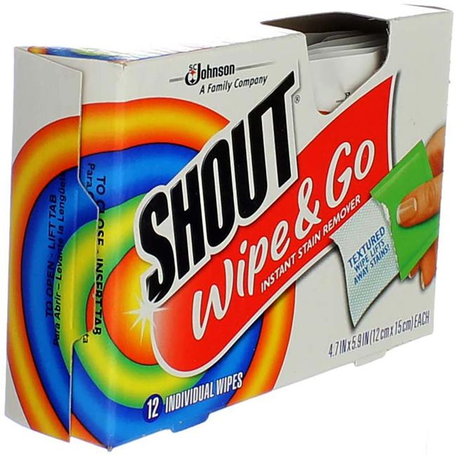 Shout Wipe & Go Instant Stain Remover Wipes 12 ea (Pack of 2)