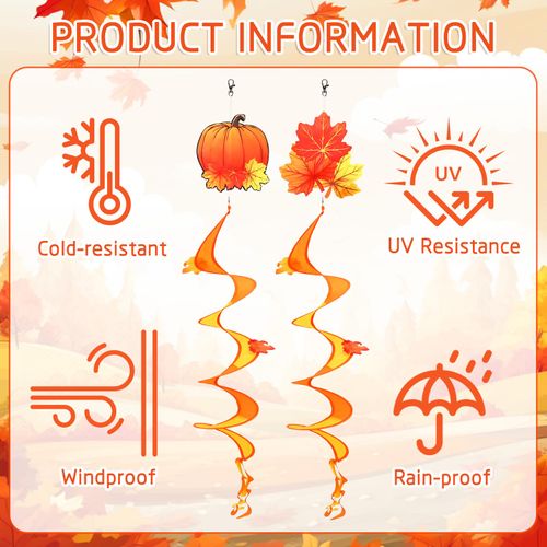 NOVWANG 2 Piece Fall Wind Spinners, Autumn Thanksgiving Hanging Flag Windsock Fall Orange Outdoor Decorations for Home Garden Yard Patio Decor