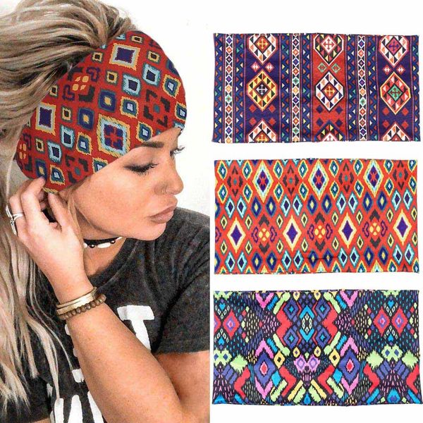 Fashband Boho Wide Headbands Elastic Head Wrap Flower Yoga Hair Bands Vintage Headscarfs for Women and Girls (Pack of 3)