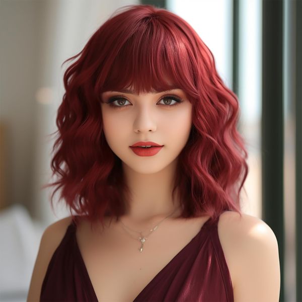 Leuik Bob Wig for Women|Short Wig Curly Wig for Women|Synthetic Bob Wig With Bangs for Daily Use