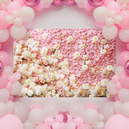 Pink White Flowers Wall Banner Rose Backdrop Banner Newborn Wedding Bridal Shower Girls Princess Birthday Party Decorations Supplies