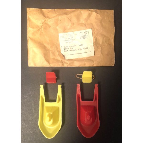 2 Rubber Band Paddle Toy Boat + Shipping Envelope Cereal Premium Prize 1960s Vtg