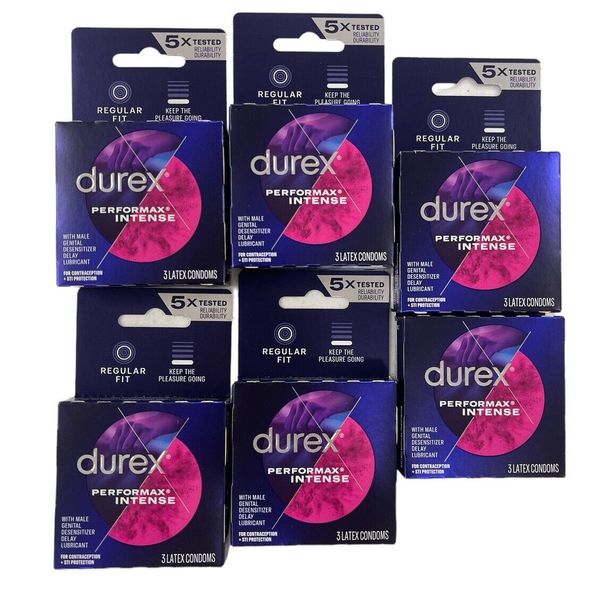 6 Pack (3 in each) 18 Durex Performax Intense Latex Condoms Regular Fit EXP 2/26