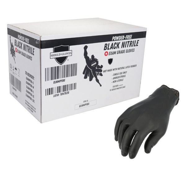 1000 Pieces, Black Nitrile Exam Powder-Free Disposable Gloves X-Large 6 MIL