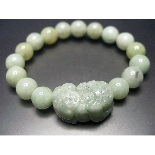 Stone Street Natural Stone Genuine Jade Jadeite Hicuu Pixiu Carved Prayer Beads Bracelet, Stone, Jade