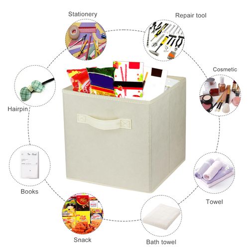 Zuihug 3 Pcs Storage Cubes, 10.5 Inch Collapsible Storage Bins, Fabric Foldable Bins for Organization, Durable Storage Bins for Closet, Shelves, Offices (Beige)