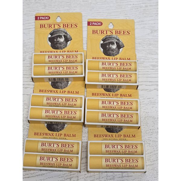 ✨️ 12x Burt's Bees BEESWAX LIP BALM 100% Natural Origin Vitamin E & Peppermint 