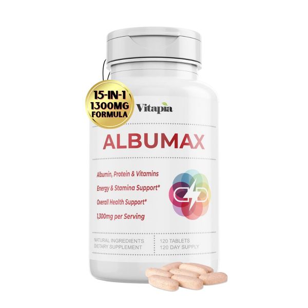 Albumin Supplement with Vitamin B Complex, Amino Acids, Egg White & Whey Protein Powder - Energy, Stamina, Immune, Wellness Support - 120 Tablets, Non-GMO, Gluten-Free