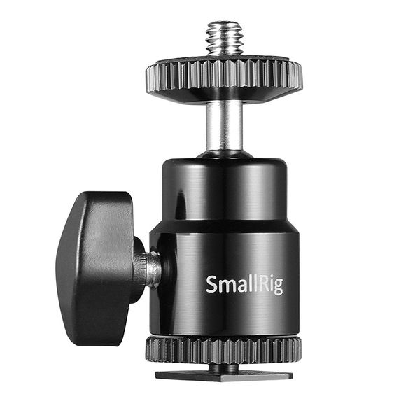 SMALLRIG Mini Stativkopf Kugelkopf mit 1/4 Blitzschuhadapter, 360° Drehbar Ball Head mit Hot Shoe Apdater zum LCD Monitor, Mikrofon, LED Licht - 761