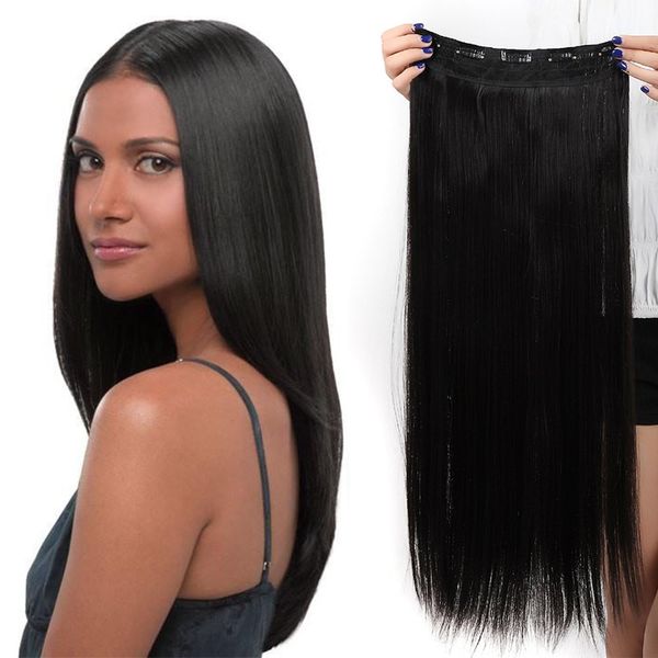 30" Hair Extensions Straight Clip in - Natural Black - One Piece 5 Clips Hairpiece Synthetic Hair Set