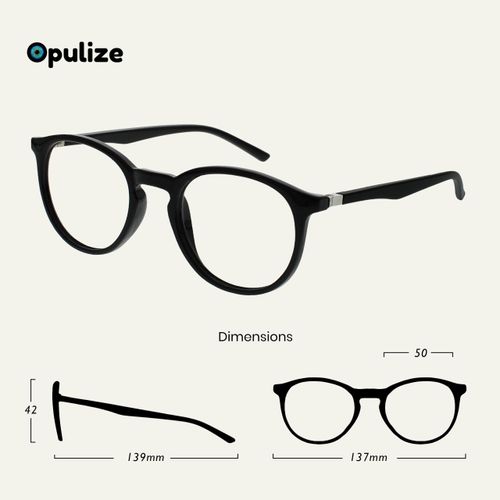 Opulize Met - Reading Glasses with Blue Light Blocking Slim Round Frame Scratch Resistant Spring Hinges Improve Sleep Computer Gaming Anti-Reflective Black Mens Womens B60-1 +1.00