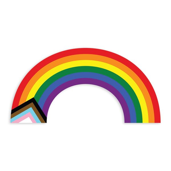 Applicable Pun Rainbow Shaped Progress Pride Flag - Vibrant Static Cling Window Cling - 12 inch