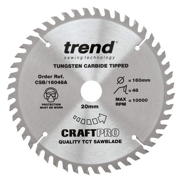 Trend Wood Circular Saw Blade, 160mm Diameter, 20mm Bore, 48 Teeth, TCT, 2.2mm Kerf, +15° Hook, CSB/16048A