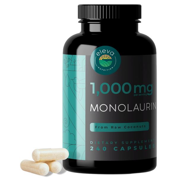 Monolaurin 1000mg Capsules — Made with Pure Glycerol and Lauric Acid from Raw Coconut — Natural Vegan Capsules That are Non-GMO and Soy Free — 240 Capsules