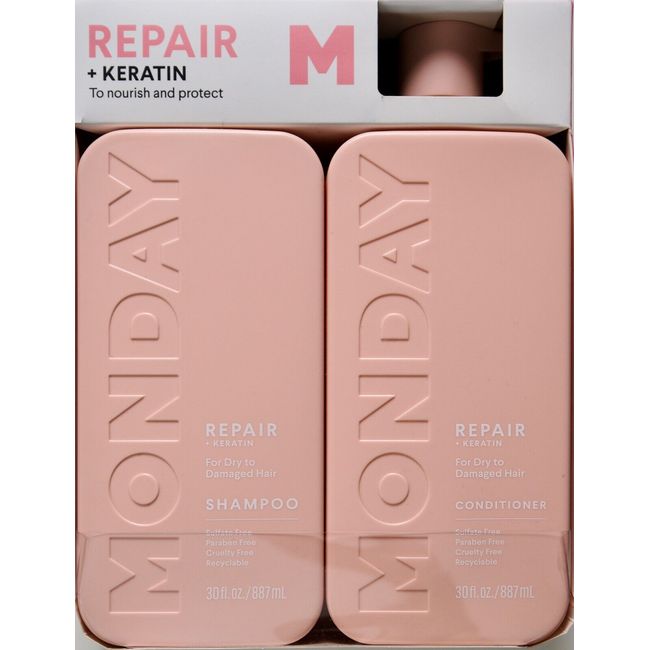 Monday Repair + Keratin Shampoo and Conditioner, 30 FL OZ