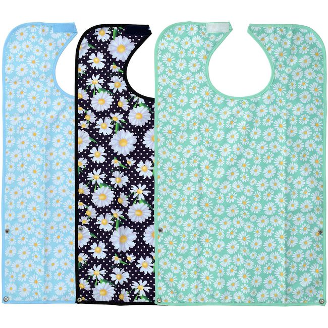 Celley Adult Bibs for Women and Elderly, Reusable and Washable with Crumb Cather Pouch (Summer Flowers)