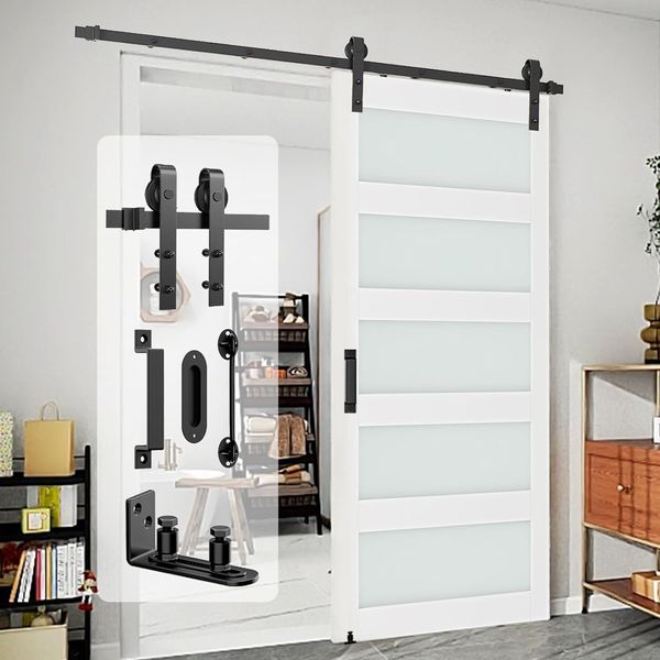 Barn Door Hardware Kit 8FT Heavy Duty Sliding Door Track Kit with Floor Guide A