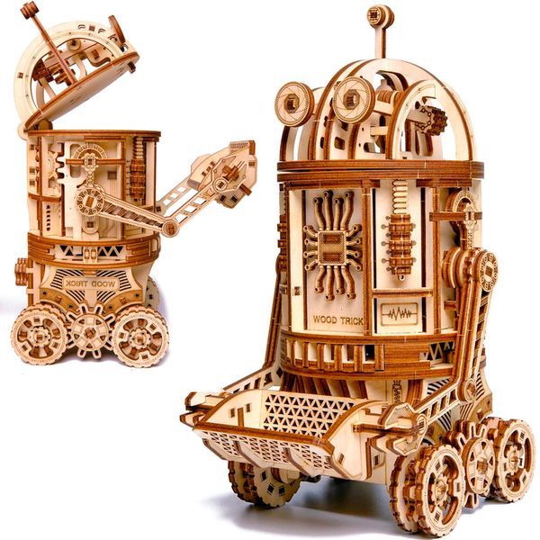 Wood Trick Space Junk Robot 3D Wooden Puzzles for Adults and Kids to Build - Rides up to 13 ft - 9.5x6.7 in - Model Kits for Adults - DIY Wooden Models for Adults to Build