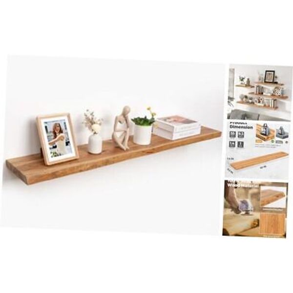 55" Rustic Elm Wood Floating Shelves for Wall, Live 55inch, set of 1 Natural