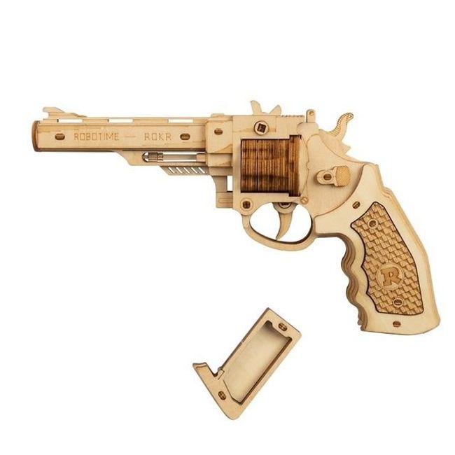 Gun Building Blocks DIY Revolver,Scatte with Rubber Band Bullet  Wooden Popular Toy