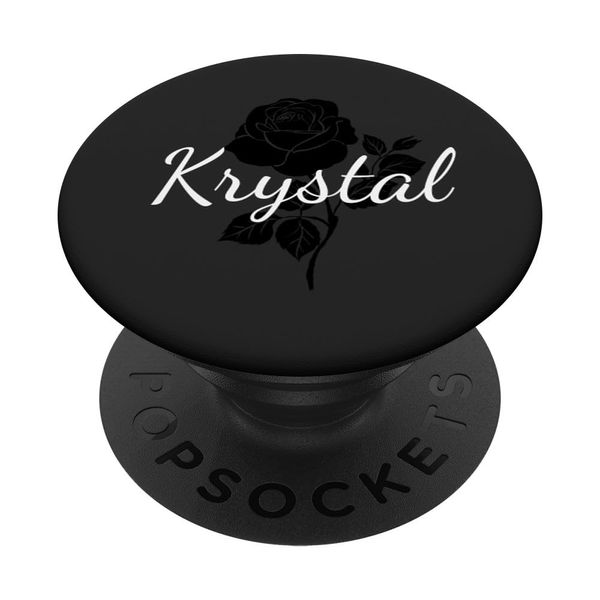 Krystal - Floral Black Rose Gray Personalized First Name PopSockets Standard PopGrip