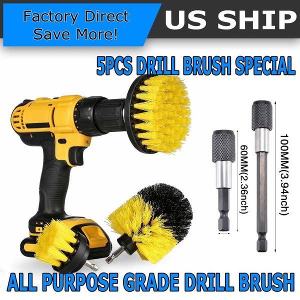 5X Drill Brush Set Power Scrubber Drill Attachments Carpet Tile Grout Cleanings