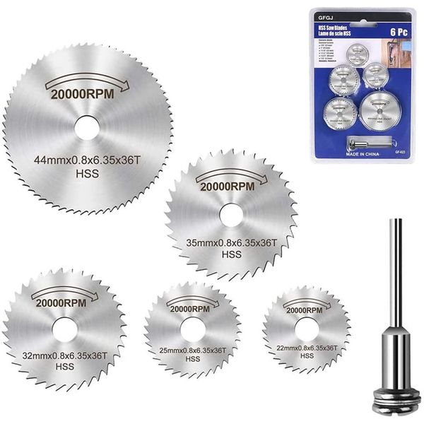 6pcs HSS Cutting Discs for Rotary Tool, HSS Disc Drill Blades, Mini Circular Saw Blades for Wood Plastic Metal Cutting