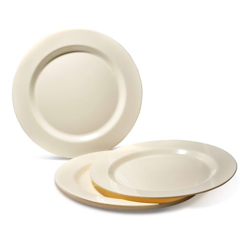 " OCCASIONS " 560pcs set (80 Guests)-Heavyweight Wedding Party Disposable Plastic Plate Set-80 x 10.5'' + 80 x 6.25'' + Gold Silverware + Cups + Napkins (Plain Ivory)