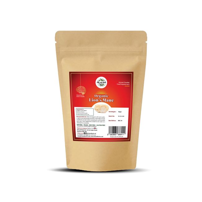 Organic Lion Mane Mushroom Extract Powder Contains Polysaccharide 30% by Oils and Herbs UK, 50