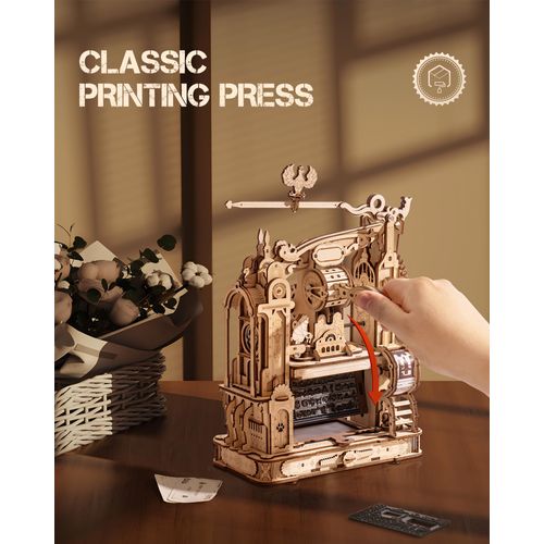 Wowood 3D Puzzles for Adults, STEM Building Kits for Kids, DIY Mechanical Gears Wooden Puzzles, Birthday Gifts for Men/Women (Classic Printing Press)