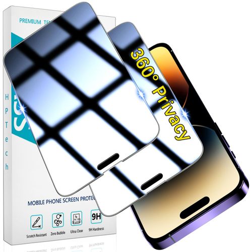 HPTech (2 Pack 4 Way 360° Privacy Screen Protector Designed for iPhone 14 Pro Max Anti-Spy Tempered Glass, Full Coverage, Anti Scratch, Bubble Free, Case Friendly