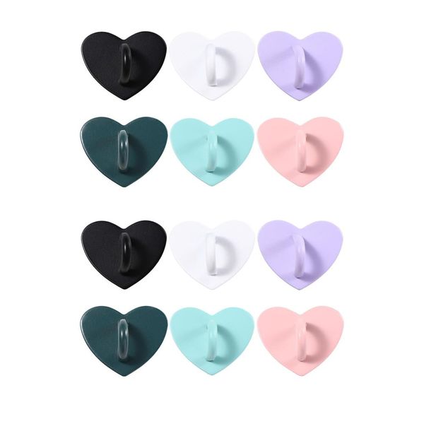 Kopida 12 Pcs Phone Charm Hook Colorful Phone Finger Grip Heart Shaped Phone Case Hooks Self-Adhesive Phone Wristband Clasps Hooks