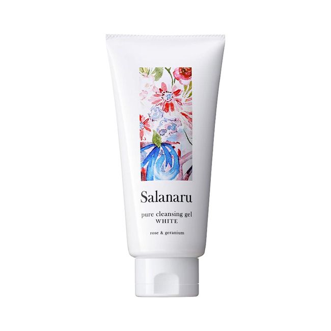 Salanaru Pure Cleansing Gel, White, 5.3 oz (150 g), Rose & Geranium Scent, Smooth Skin, Eyelash Extraction, Waterproof Makeup Compatible, Paraben Free