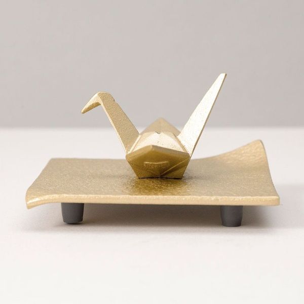 Iwachu Cast Iron Origami Paper Crane Golden Incense Holder