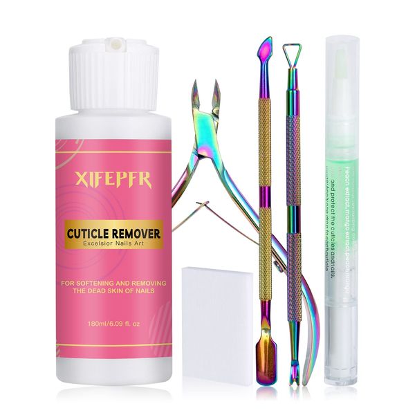 XIFEPFR Cuticle Remover Kit - 6.09 Oz Cuticle Remover Cream with Cuticle Trimmer, Cuticle Nipper, Cuticle Pusher, Cuticle Oil Pen for Professional Manicure Nail Cuticle Care Home DIY, Gifts for Women