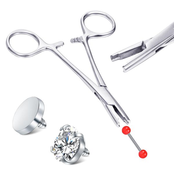 NIUSIMAN 3mm Jaw Piercing Ball Removal Tool,Surgical Steel Body Jewelry ball Holder Removal Tool Unscrew and Screw Dermal Anchor Forceps,Nose Septum Labret Earrings Pliers