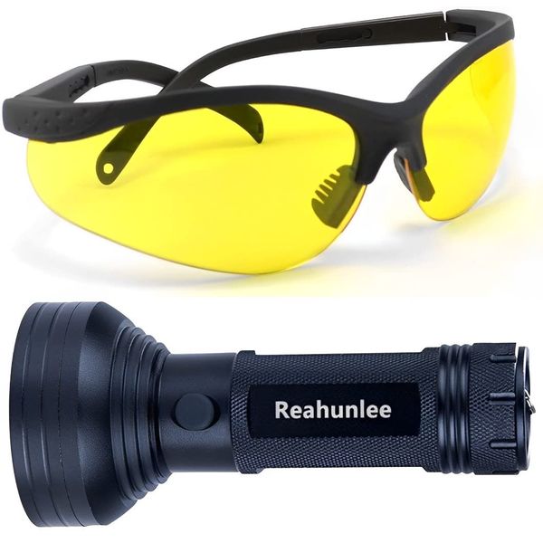 REALHUNLEE Auto Air Conditioner Leak Detector Tool Flashlight Oil AC UV Dye Leak Test Detection Kit Pro 68 LED Flashlight with UV Protective Glasses