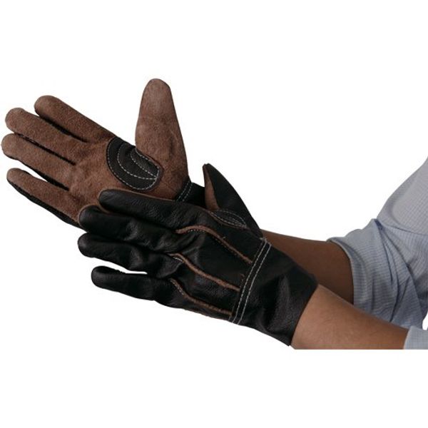 TRUSCO TKBR-M Genuine Cow Leather Gloves, Brown, M