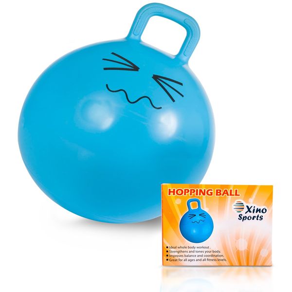 Xino Sports Hopping Ball for Kids - Teens and Adults, Bouncy Balls for Kids, Hopper Ball, Jumping Ball with Handle, 22 Inch Diameter, Kids Outdoor Toys (Blue)