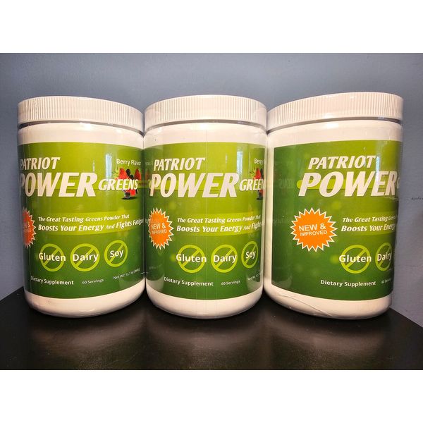 Lot of 3 Patriot Power Greens Berry Flavor - 60 Servings - New Exp 11/2024