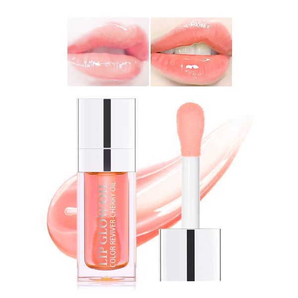 Prreal Tinted Lip Oil Plumping Lip Gloss, Hydrating Lip Glow Oil Lip Care Moisturizing Clear Toot Lip Oil for Dry Lips, Nourishing Water Glossy Glass Lip Oil Gloss Non-Sticky Shine Lip Tint (Pink)