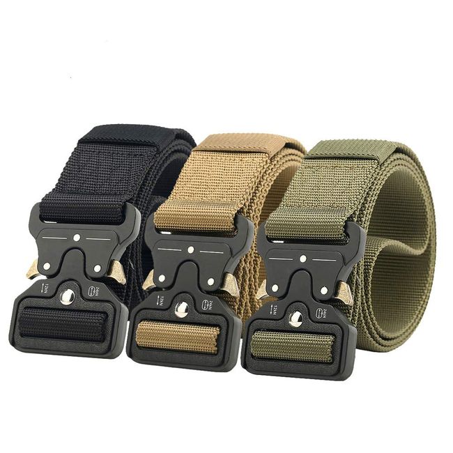 Tactical Belt Military Style Webbing Riggers Web Belt Heavy-Duty  Quick-Release Metal Buckle Belt for Men Women