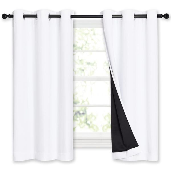 NICETOWN 100% Blackout Curtains 54 inches Long, Double-Deck Completely Blackout Window Treatment Thermal Insulated Lined Drapes for Small Window (White, 1 Pair, 42 inches Width Each Panel)