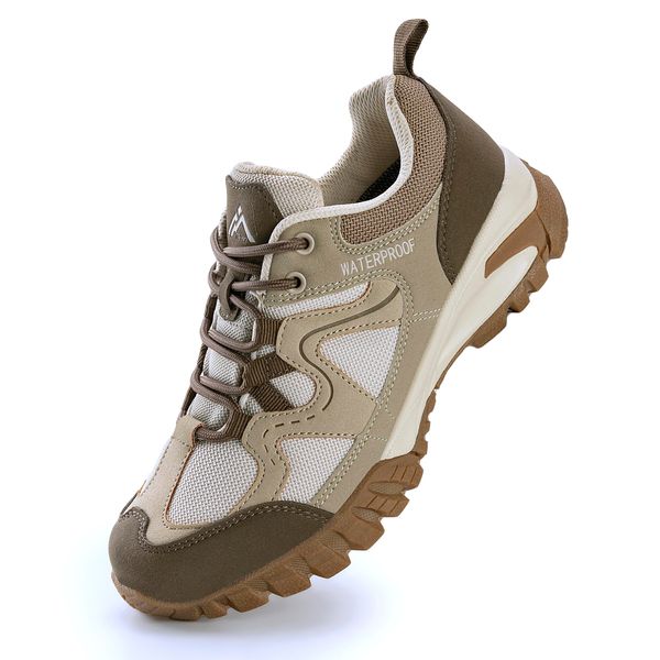 CC-Los Women's Waterproof Hiking Shoes Lightweight Breathable Walking Shoes for Outdoor Climbing Beige Size 4-4.5