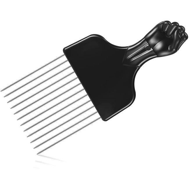 Metal Afro Comb Wide Teeth Comb Curly Hairbrush Hair Fork Pik Comb Fist Shape Handle Haird (Afro Pick)