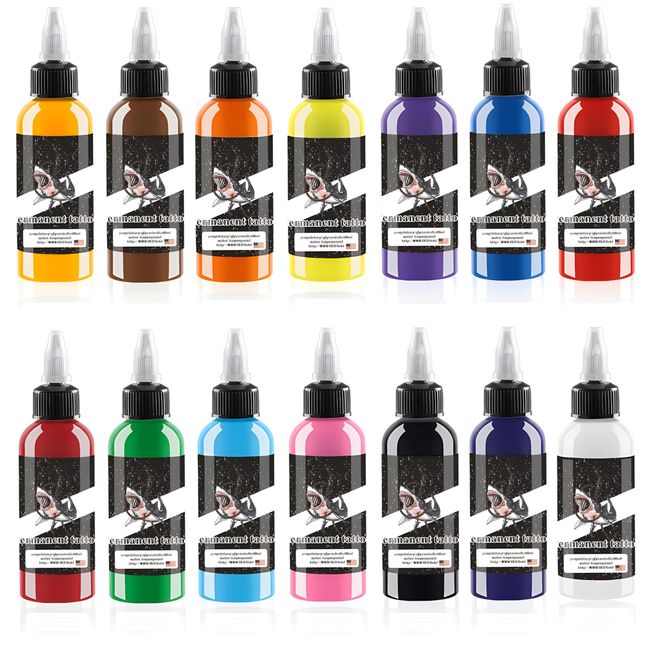 DLD verbesserte Schneehai Tattoo Tinte Set Permanent Tattoo liefert dynamische Tinte 30ml/Flasche 1oz vegetarische Tattoo liefert professionelle Tattoo Pigmente 14 Farben.